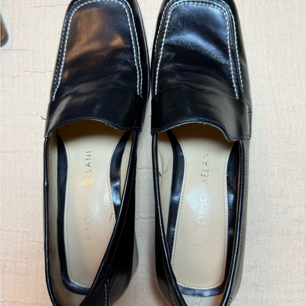 ANTONIO MELANI Black Leather Slip-On Loafers